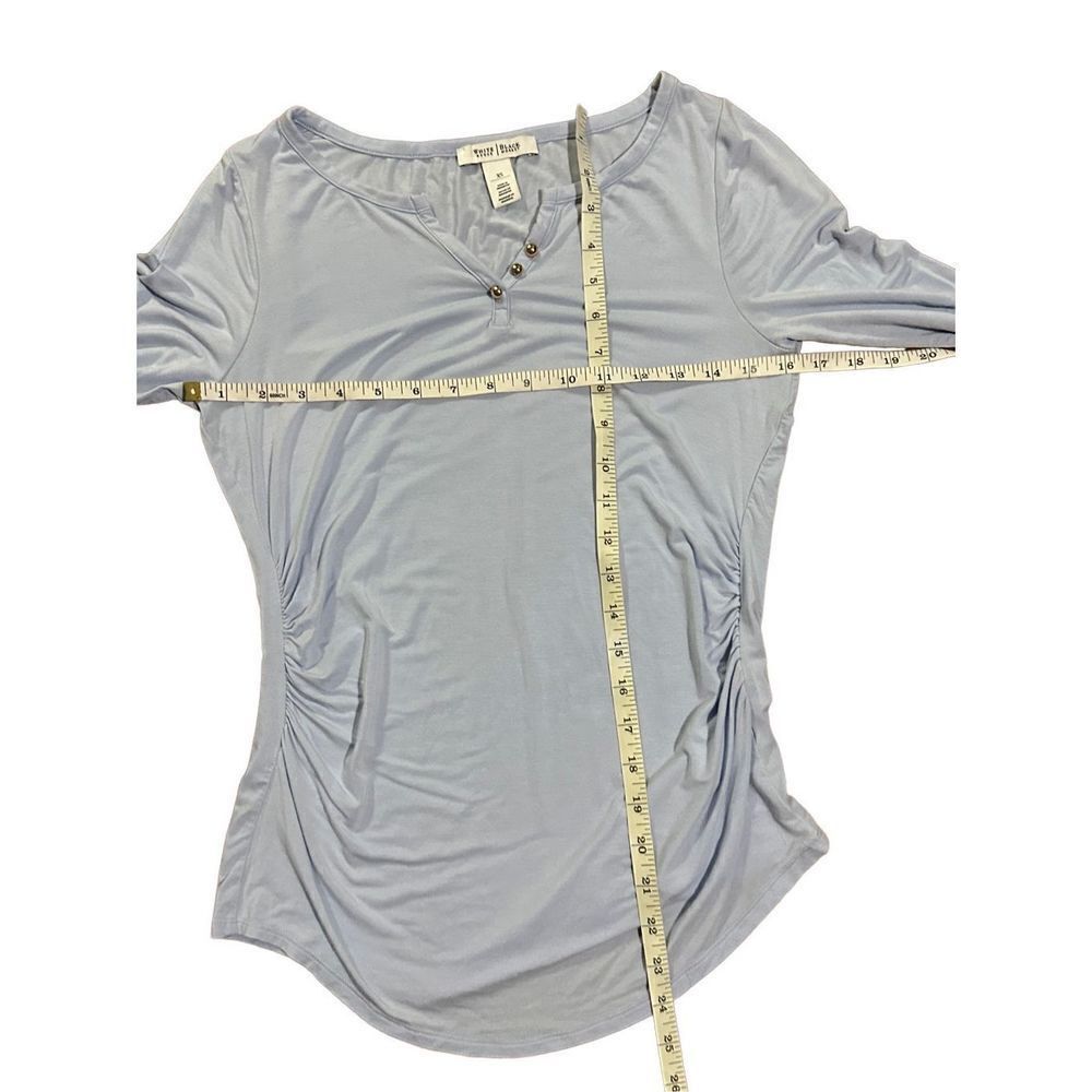 White House Black Market Pale Blue Jersey Knit Stretch Ruched‎ Sides blouse XS - Picture 6 of 8